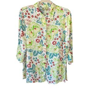 VTG Loco Lindo Womens M Floral Button Down Shirt 3/4 Sleeve Tropical Made in USA